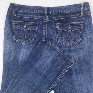 INC Jeans size 16 Flap Pocket Bootcut Midrise Crystal Button Stretch EUC 33L
